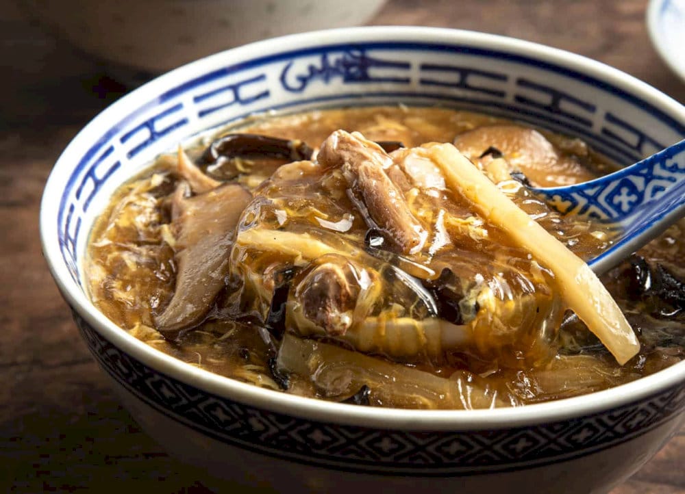 Shark fin soup is a luxurious and traditional Chinese delicacy, often served at banquets or special occasions